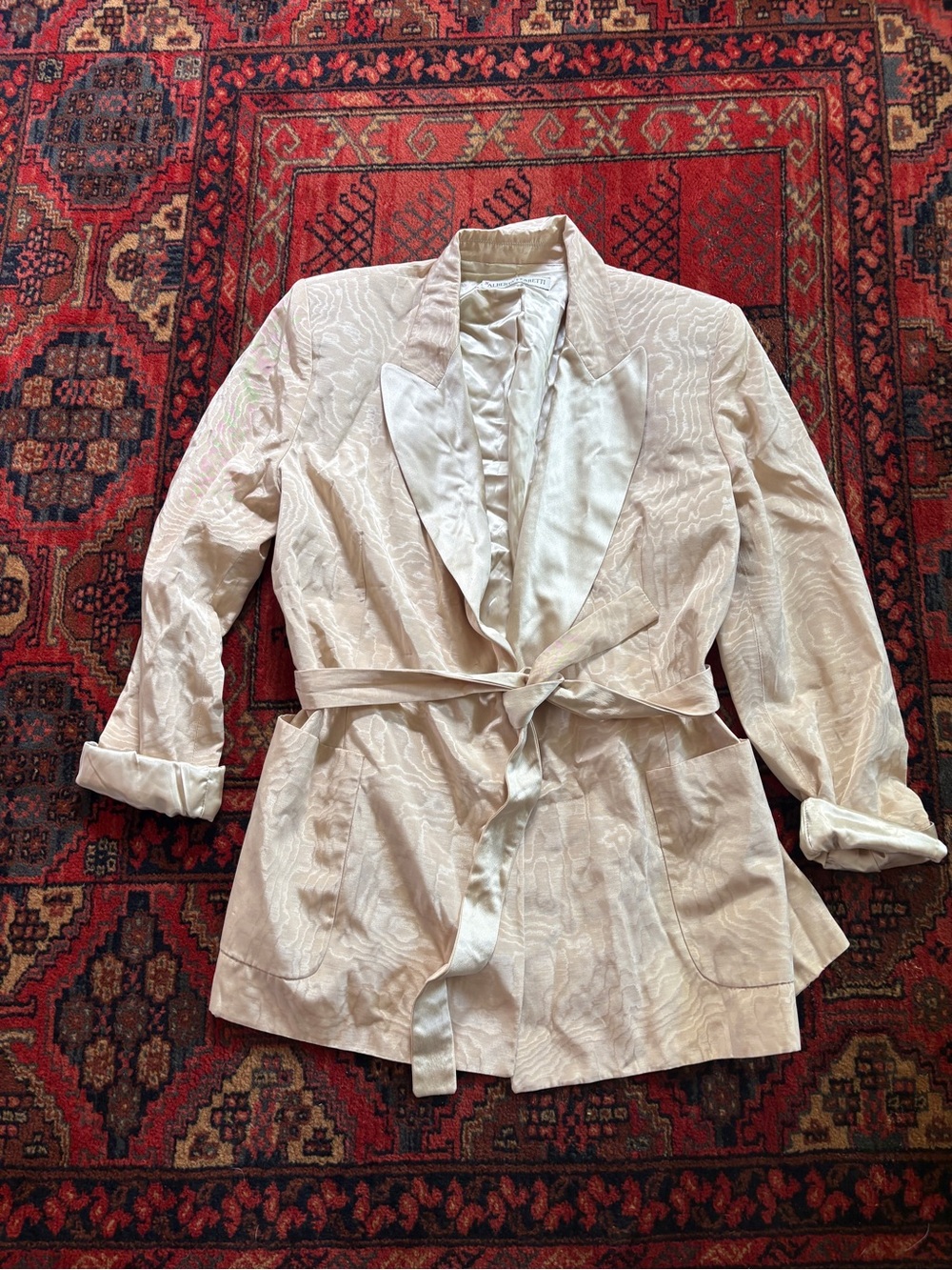 Alberta Ferretti Cream Textured Belted Blazer